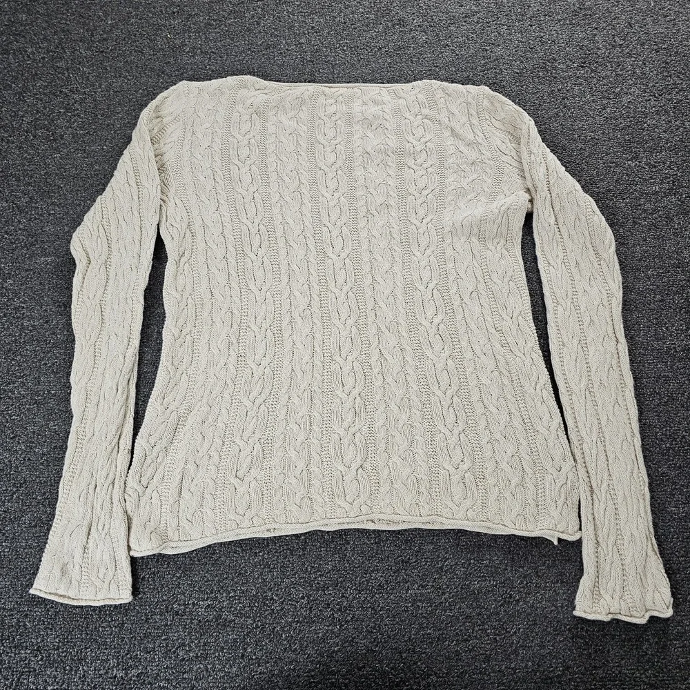 Ralph Lauren Cable Knit Sweater Womens Medium Oatmeal Scoop Neck Preppy Party‎